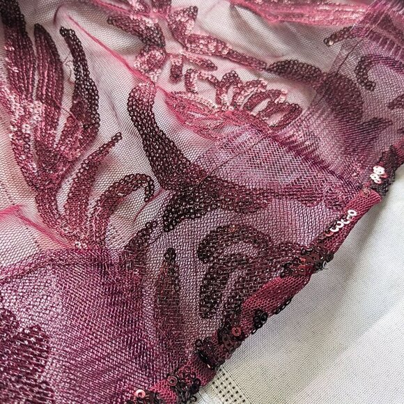 Burgundy Semi-Sheer Illusion Corset Bodice Formal Pageant Gown w/ Train Size 14 - Picture 9 of 9